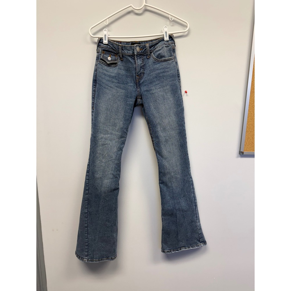 True Religion Joey Mid Rise Flare Jeans Womens 26 Medium Wash Y2K Flap Pocket